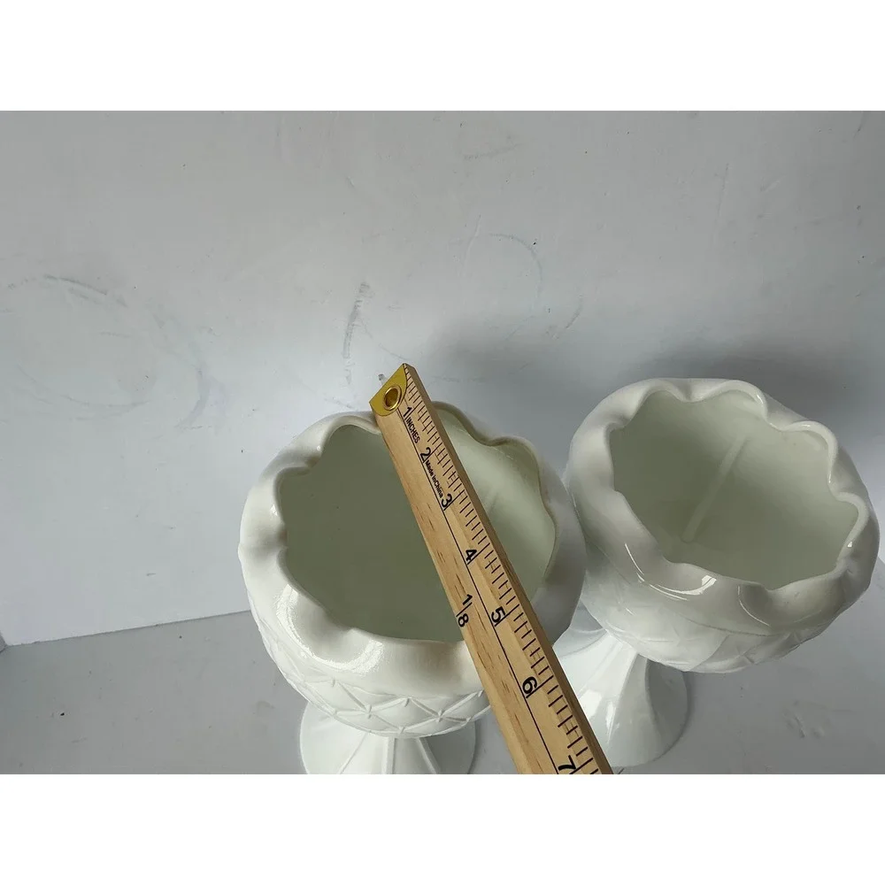 Vintage‎ Milk Glass Goblet Pair Diamond Starburst White 7.5in Mid Century